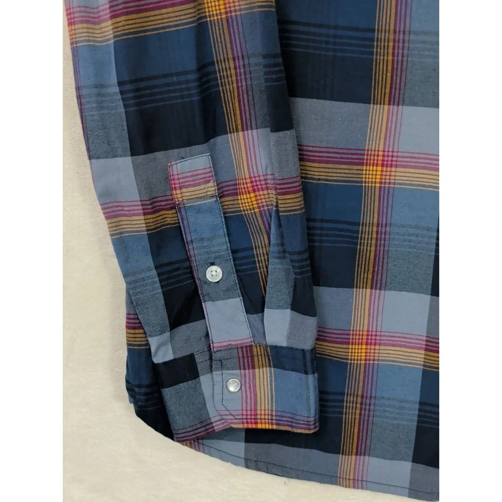 Levi Pearl Snap‎ Long Sleeve Shirt Mens XL Blue Plaid Western Rodeo Landman